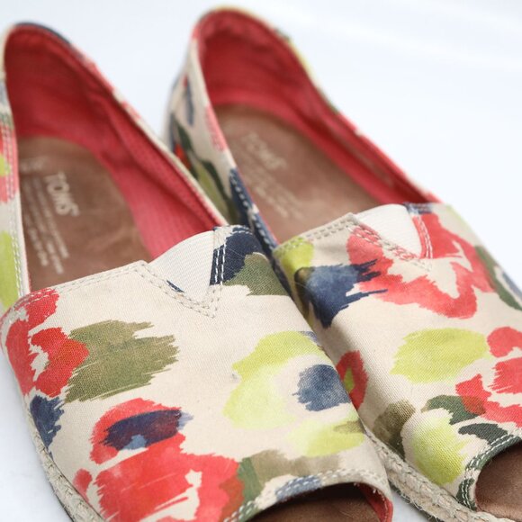 TOMS Alpargata Open Toe Shoes Tangerine Watercolor Floral Canvas Espadrille - Picture 7 of 10